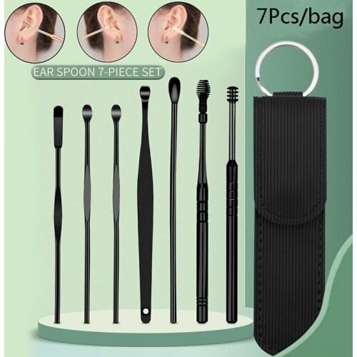 7pcs Stainless Steel Earpick Ear Wax Pickers Wax Remover Curette Ear Pick Cleaner Ear Cleaner Spoon Care Ear Curette Care Tool