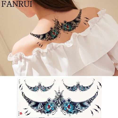 Watercolor Indians Wings Birds Temporary Tattoo Girls Body Neck Art Painting Flash Tattoo Stickers Women Chest Tribal Tatoos