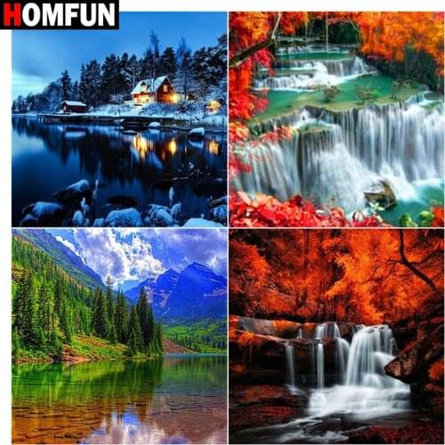 HOMFUN DIY Diamond Painting "Mountain lake tree" Full Drill Square Round Diamond Embroidery 5D Cross Stitch Decoration Home