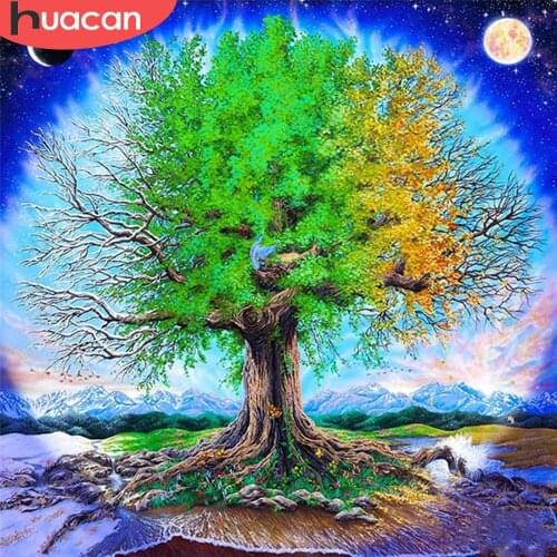 HUACAN 5D DIY Diamond Painting Tree Mosaic Moon Full Square/Round Diamond Embroidery Cross Stitch Landscape Home Decor