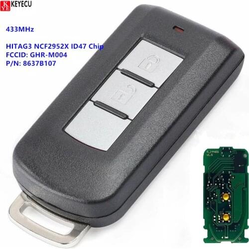Keyless Go Smart Remote Key 2B 433MHz HITAG3 NCF2952X ID47 Chip for Mitsubishi Montero L200 2015-2020 GHR-M004 P/N: 8637B107