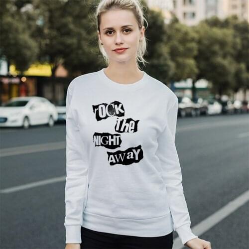 BLINGPAW Rock The Night Away Letter Printed Women Crewneck Sweatshirt Heavy Blend Crew Neck Long Sleeve Plus Size