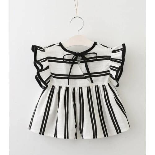 Girls Blouse Spring Summer Teenager ruffles Stripe Shirt School Uniforms Tops short sleeve Children Clothing cotton outfit