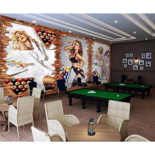 Large custom wallpaper 3D stereo billiards room snooker room sexy beauty brick wall background wall