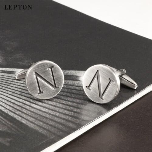 Hot Sale Letters N of an alphabet Cufflinks For Mens Antique Silver plated Round Letters N cuff links Men shirt cuffs Cufflinks