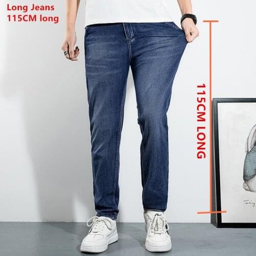 Summer Jeans Tall Men Thin Extra Long 115CM Fashion Straight Blue Black Boys Stretched Denim Trousers Slim Fit Male Cowboy Pants