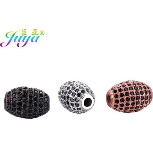 Juya DIY Jewelry Metal Beads Micro Pave Zircon Crystals Oval Charm Beads For Women Men Natural Stones Beadwork Jewelry Making