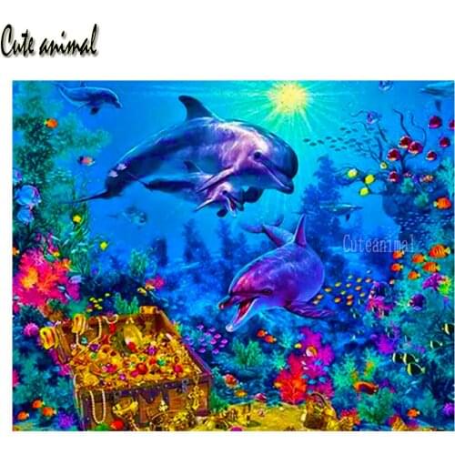 Ocean Dolphin Treasure picture Diy Diamond Painting 5D Full Square Round Drill Diamond Embroidery Sale mosaic handmade Decor New