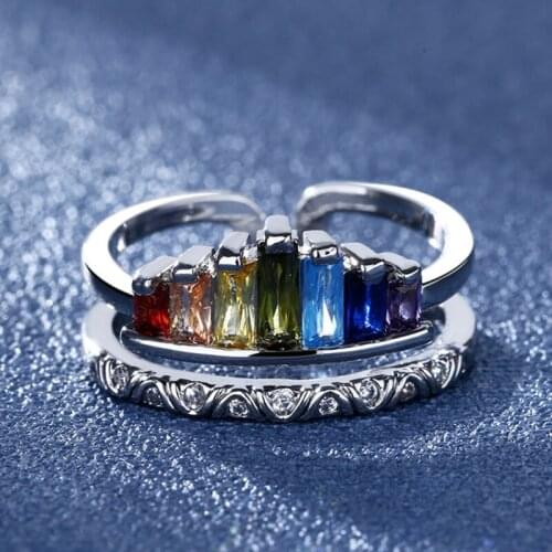 Crown Rainbow Ring for Women Elegant Female Jewelry Adjustable Crystal Rings Birthday Gift