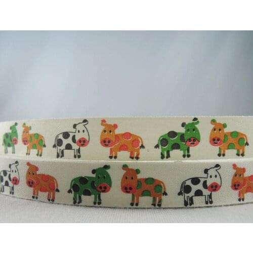 15mm5/8" Printed Cows cartoon 100% Cotton Ribbon DIY Craft Sewing & Packing Cloth Fabric Ribbons Garment Accessory 5Yard XM-61A