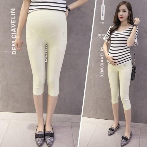 Summer Pregnant Candy Pencil Pants Fashion Elastic Belly Cropped Trousers Korean Maternity Middle Leggings for Pregnancy Women
