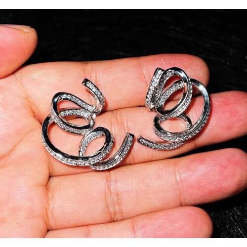 Fashion Geometry Stud Earrings Twist Circle Design Inlay Small Zircon 925 Silver Jewelry For Women Wedding Party Birthday Gift