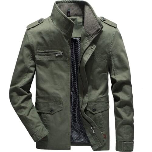 Casual Jacket Men Autumn Fashion Stand Collar Male Cotton zipper Coats Long Sleeve solid Outwear Plus Size Many pockets