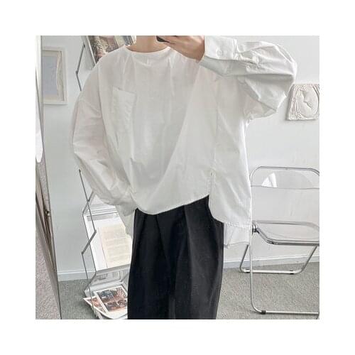 Spring new dark department personality small mens loose long-sleeved shirt irregular cut deconstructed pullover shirt