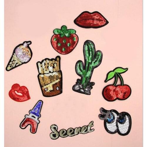 Cherry Paillette Sequins Patches Cap Shoe Iron On Embroidered Appliques DIY Apparel Accessories Patch Clothing Fabric Badge BU37