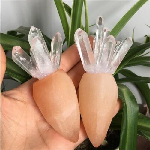 Natural Transparent Molia Seeds And Yellow Selenite Stone Handmade Carrot Shape For DIY Energy Healing Collection Home Decora