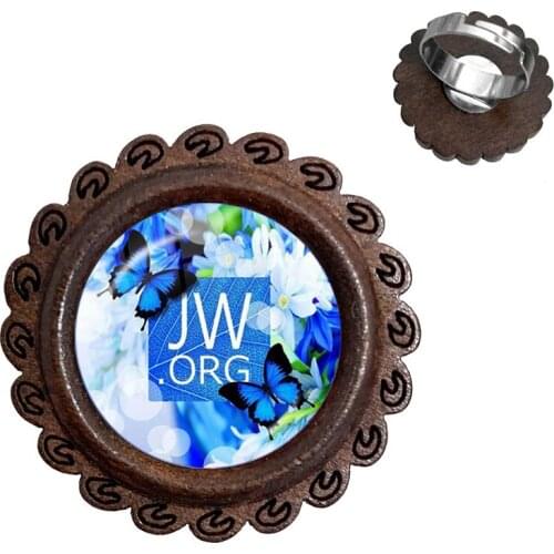 2020 New Arrival JW.ORG Wood Rings Lapel Pins Steampunk Jehovahs Witnesses Ring Glass Photo Cabochon Catholicism Jewelry Gift