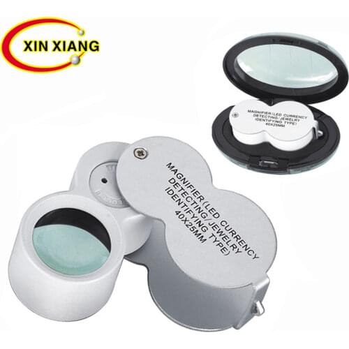 Portable 40X Illuminated Magnifier Folding LED Magnifier Lamp Aluminum Magnifying Glass with Led Light Pocket Jewelry Loupe Lupa