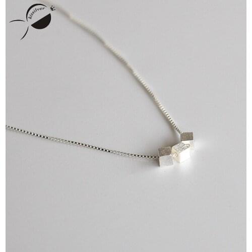 Simple Square Pendant Necklaces Women S925 Sterling Silver Jewelry Handmade Short Choker Necklace Clavicle Chain Necklace Female