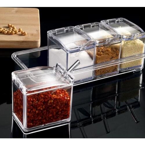 4 Grids Transparent Seasoning Box Rack Spice Pots Storage Container Cruet Seasoning Jars Spice Pantry Kitchen Container Jar