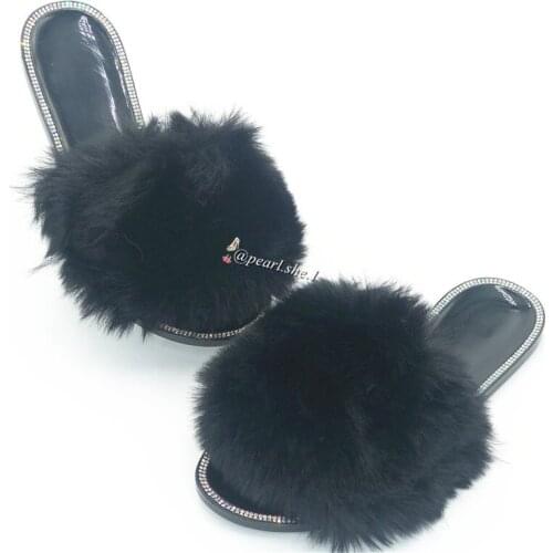 Custom Furry Rabbit Fur Foam House Soft Comfy Flat Fluffy Fur Slide Sandals Slippers for Women