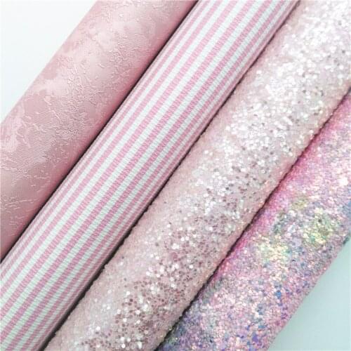 PINK Mermaid Glitter Fabirc, Stripes Faux Leather Fabric,Synthetic Leather Fabric Sheets For Bow A4 8"x11"Twinkling Ming XM395
