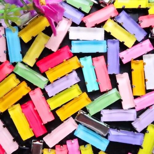 Silver claw settings Jelly candy color glass Crystal 7*21mm Rectangle shape 20pcs/p Sewing on rhinestone beads handicraft diy