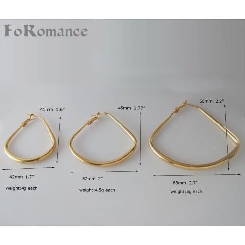 MIN ORDER 10$ CAN MIX DESIGN/ PLAIN BAND YELLOW GOLD COLOR TRIANGLE SHAPE THREE SIZE HOOP TALL 1.6" 1.77" 2.2" EARRING
