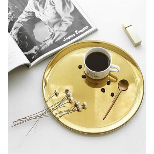 Scandinavian Golden Storage Tray Nordic Decor Round Metal Plate Chic Silver Fruit Cake Organizer Tray Jewery Display Tray