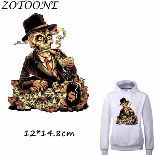 ZOTOONE Heat Transfer Clothes Stickers Smoking Skull Patches for T Shirt Jeans Iron-on Transfers DIY Decoration Applique Clothes