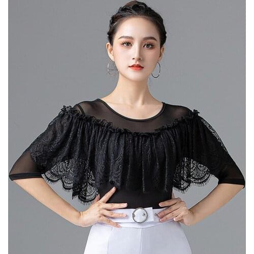 Latin Dance Tops Women Adult New Practice Clothes Modern Standard Dance Lace Shirt Rumba Training Clothing Samba Outfits DQL5709