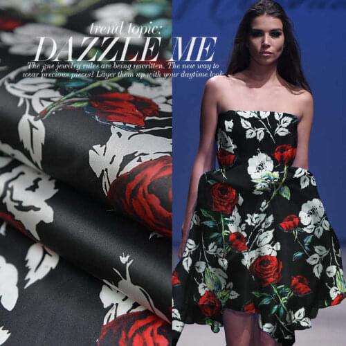 1 Meter Red Rose Paris Master Painted Style Satin Organza Silk Dress Fabric