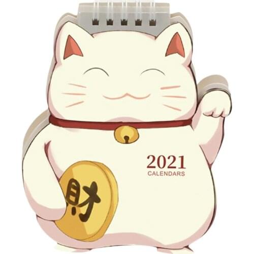 1Pc Desk Calendar 2021 Paper Calendar Tabletop Fortune Cat 2021 Lucky Cat Desk Cartoon Calendar