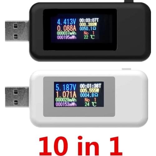 10 in 1 DC Type-C / USB Tester Current 4-30V Voltage Meter Timing Ammeter Digital Monitor Cut-off Power Indicator Bank Charger