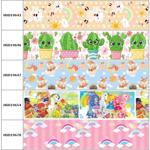 10yard Rainbow Cactus Bear Pink Fox Cartoon Grosgrain Ribbon Accessory Hairbow Headwear Decoration DIY Wholesale OEM 38MM 75MM
