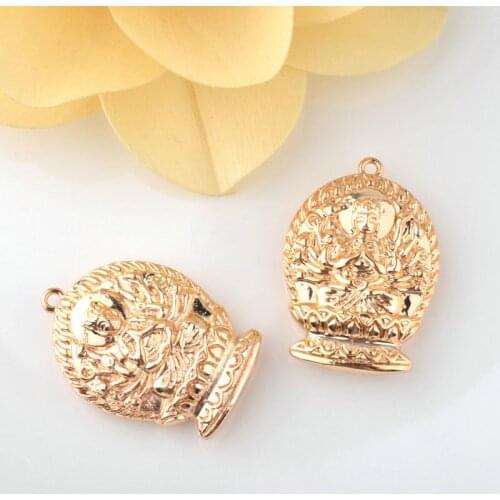 2PCS 29x20MM 24K Champagne Gold Color Plated Brass Buddha Charms Pendants Diy Jewelry Findings Accessories wholesale