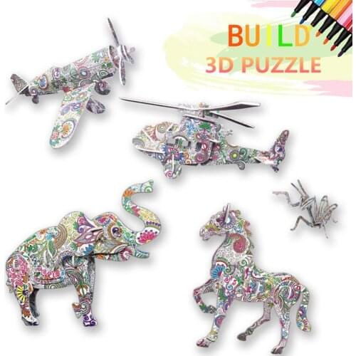3D Paint Puzzle Toys DIY Graffiti Coloring Educational Toys Model Ornament Toys for Children Boys Girls Christmas Gifts