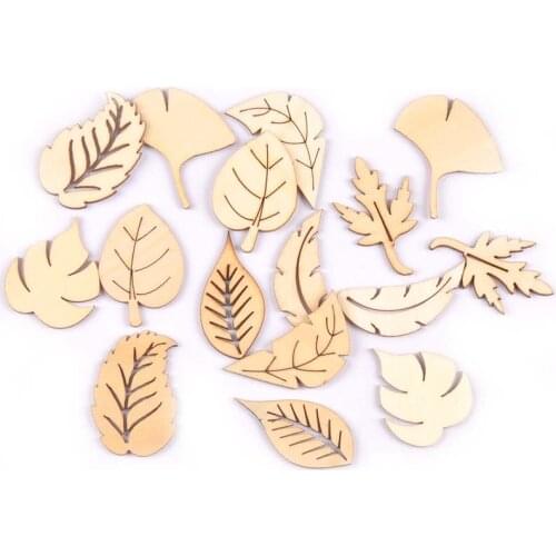 40Pcs 8 Designs Multi Leaf Shape Unfinished Wood Slices Craft Scrapbooking Accessories DIY Home Decor Wooden Ornaments M1864