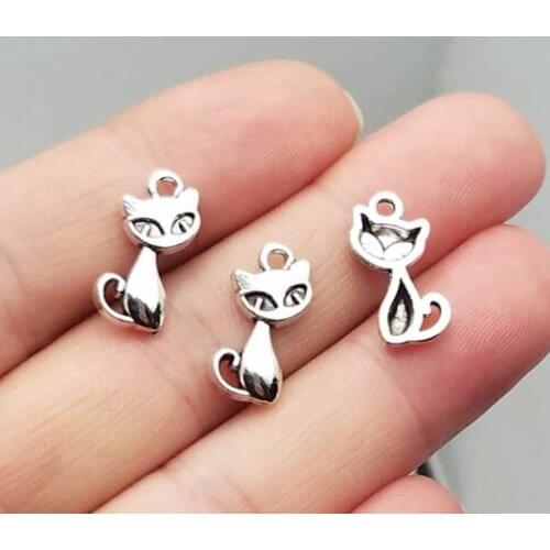 50pcs/lot--9x17mm, Antique silver plated small cat charms,DIY supplies, Jewelry accessories