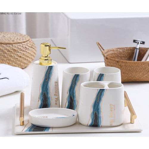 Nordic Style Bathroom Decoration Accessories Toothbrush Holder Mouthwash Cup Toothpaste Dispenser Ceramic Tray Household Items