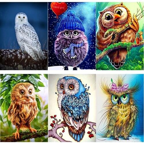 New 5D DIY Diamond Painting Full Square Round Drill Owl Diamond Embroidery Animal Rhinestones Landscape Crafts Home Decor Gift