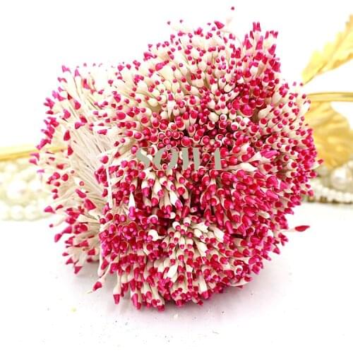 Free Shipping 1mm Wholesale 800pcs Dark Pink And White Color Effect Double Heads Flower Pistil Stamen For Cake Decoration DIY