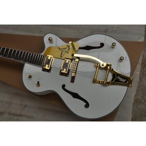 Free Shipping Factory Custom White Semi Hollow Body Jazz Electric Guitar With Bigsby Tremolo in stock 6120 62