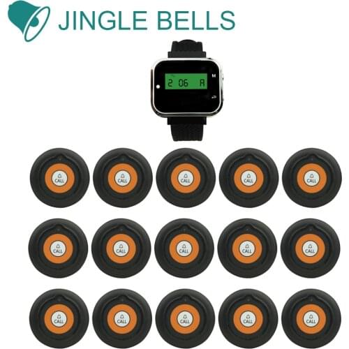 JINGLE BELLS wireless calling system 15 transmitters+1 watch pager waiter calling systems/kitchen hospital calling system pager