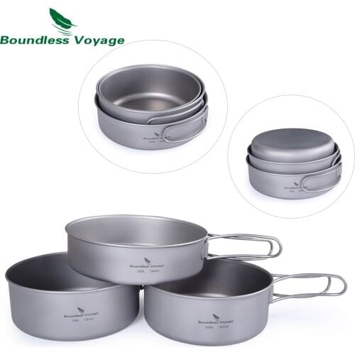 Boundless Voyage Titanium Pot Pan Set Outdoor Camping Cooking Pot With Folding Handle Portable Picnic Cookware Ti1575B-Ti1577B
