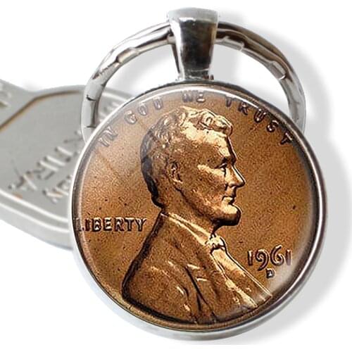 Lincoln Penny Coin Image Alloy Keychain Vintage US Copper Penny Pendant Key Chain Men Fashion Jewelry