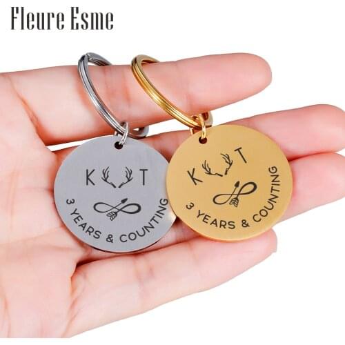 Personalized Wedding Anniversary Gifts Couple Keychains For Boyfriend Girlfriend Initials Letter Date Keyring Valentine Gift