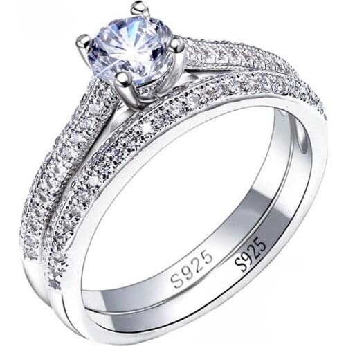 CC 925 Silver Rings For Women Simple Design Double Stackable Fashion Jewelry Bridal Sets Wedding Engagement Ring Accessory CC634