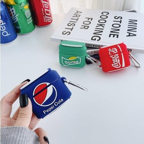 Funny Cola Sprite Bottle Design Earphone Case with Clip for Airpods Pro Cartoon Soft Drinks Protective Cover for Airpod 1/2/3