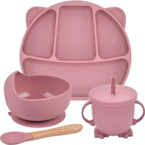 Bpa Free Childrens Tableware Fashionable Soft Silicone Food Plates Easy To Clean Washing Up Straw Cup Spoons Cute Plate Set